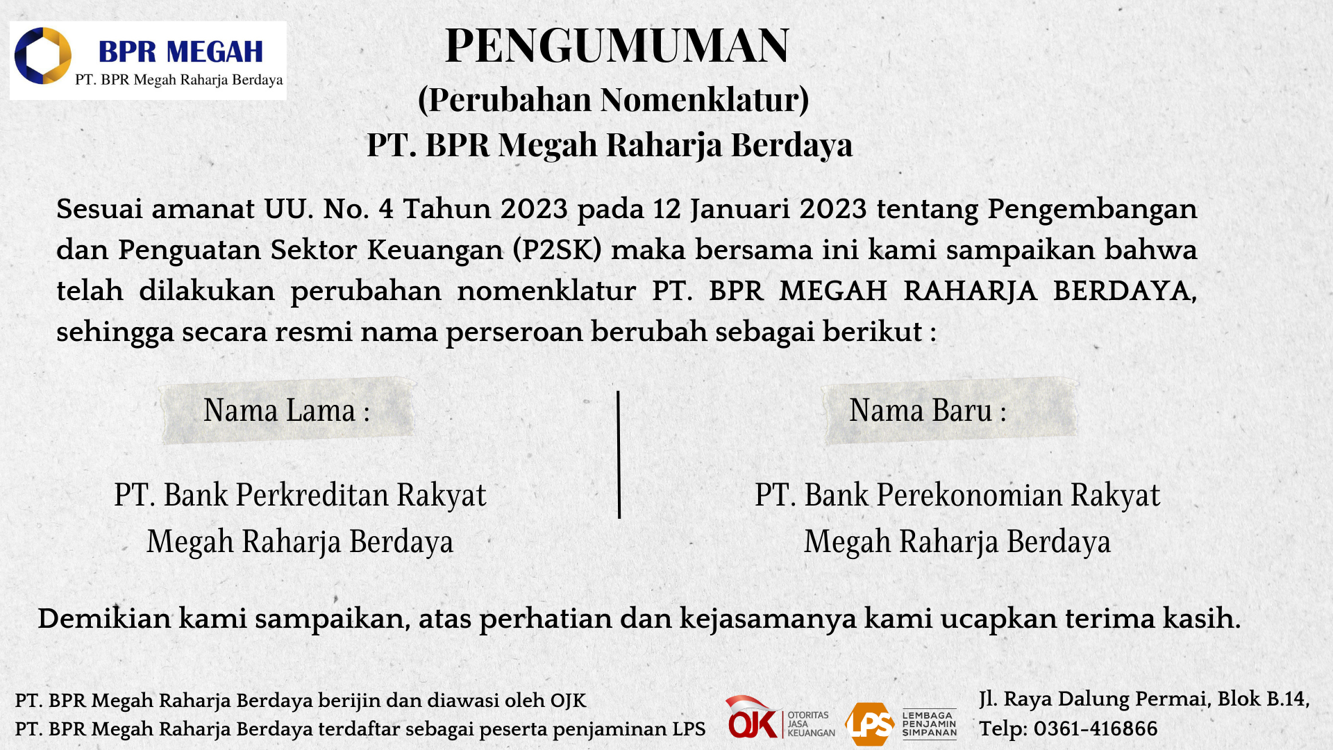 Pengumuman (Perubahan Nomenklatur)