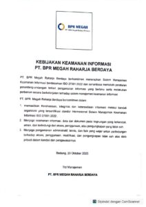 Read more about the article Kebijakan Keamanan Informasi BPR Megah Raharja Berdaya